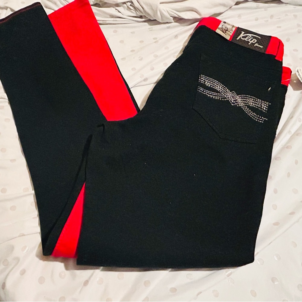 Black and Red Jeans with Rhinestone Detail